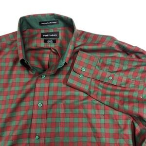 Paul Fredrick Red Check Non Iron Classic Fit Dress Shirt Mens 17.5 32/33